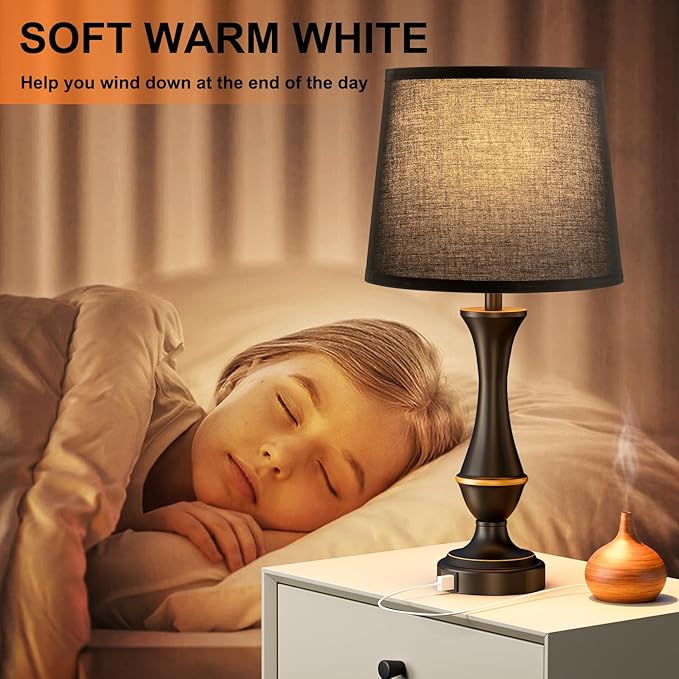 Seealle Upgraded Touch Lamps for Night Stands Set of 2 - Bedside Lamps with USB C+A, 3 Way Dimmable for Bedroom Living Room End Tables Office (Black) - Bloomnest