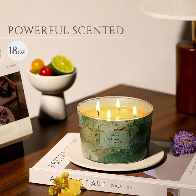 HomeLights Balsam Cedarwood Scented Candles | 18oz Soy Candles Industrial Chic 4-Wick Large Candle Jars | Ideal Candle Gifts for Events, Home Decor Stress, Relief & Relaxation - Bloomnest