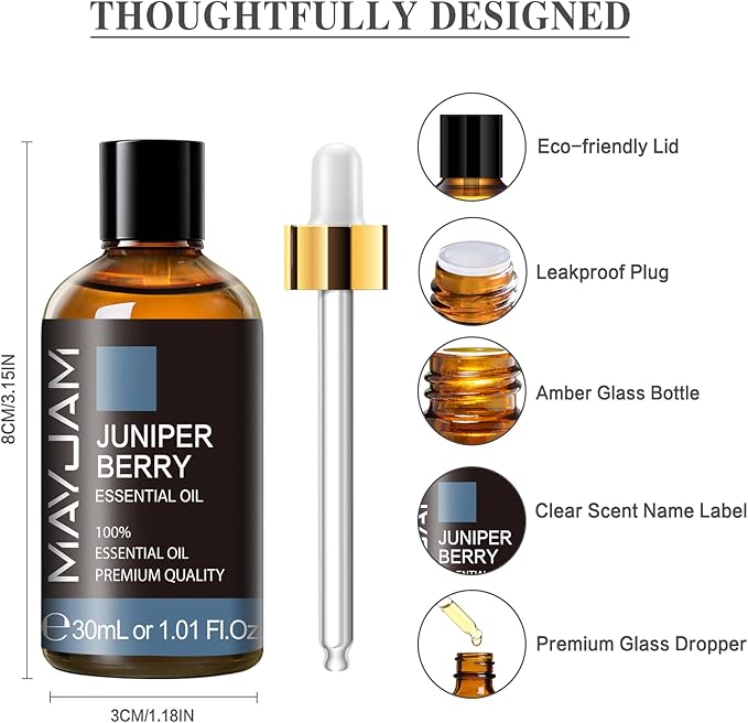 Juniper Berry Essential Oil 30ML/ 1.01FL.OZ, MAYJAM Pure Juniper Berry Oil for Massage, Diffuser, Soap Making, Long Lasting Scents - Bloomnest