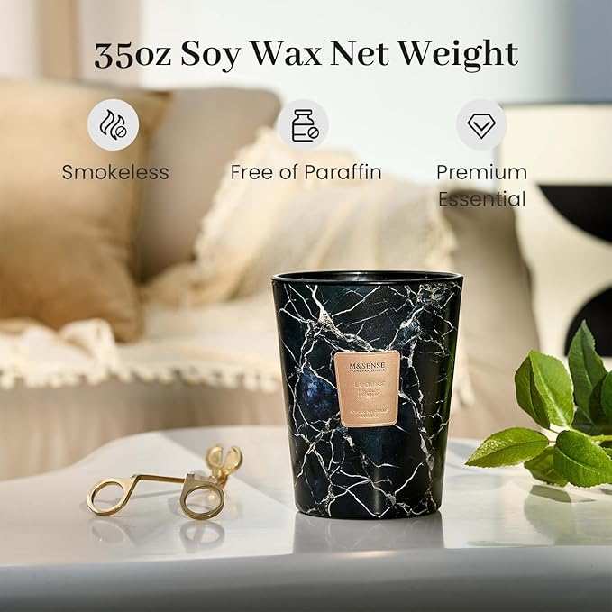 M&SENSE LeatherNight Scented Candles for Home, 3-Wick Highly Scented Jar Candles, Extra Large Candle 35 Oz 150 Hours Long Lasting Burning, Relaxing Aromatherapy Candle for Stress Relief, Meditation - Bloomnest