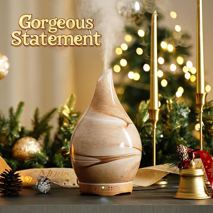 Porseme 280ml Essential Oil Diffuser Glass Color Changing Aroma Air Diffusers Aromatherapy Ultrasonic Cool Mist Humidifier 7 Running Hours Waterless Auto-Off for Sleeping, Yoga, Office, Spa (Desert) - Bloomnest