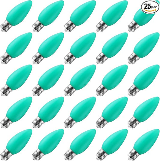 25-Pack Ceramic C9 Christmas Light Bulbs, Green LED Light Bulbs Holiday Decoration, Green Christmas Decor for Indoor & Outdoor Use, E17/C9 Intermediate Base - Bloomnest