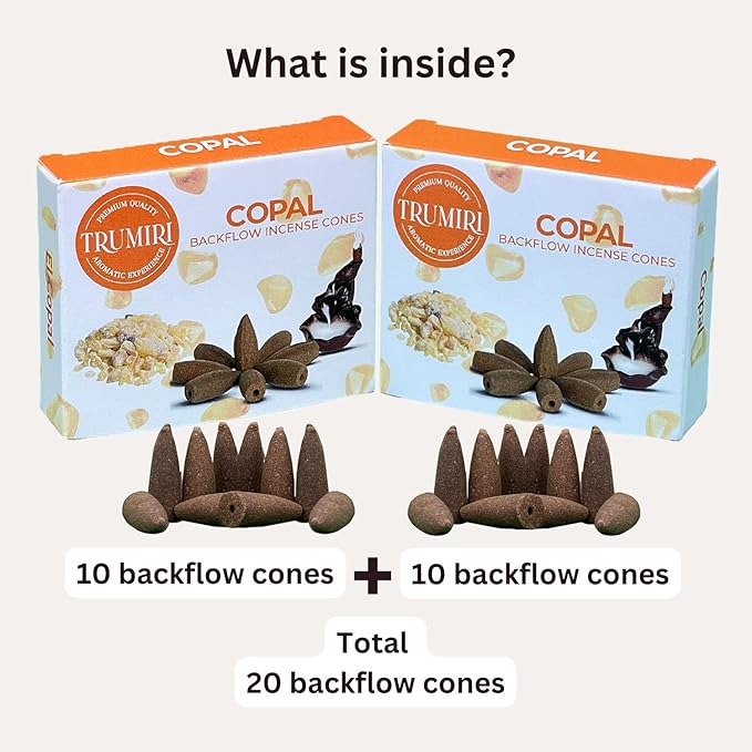 Copal Backflow Incense Cones - 20 Cones, Dual Pack of 10, Waterfall Effect