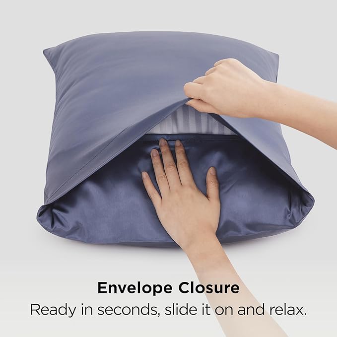 Bedsure Satin Pillowcase 2 Pack Similar to Silk Pillow Cases Standard Size, Pillow Case for Sleeping Women with Envelope Closure, Gifts for Women Men, Blue Granite, 20x26 Inches, 2pcs - Bloomnest