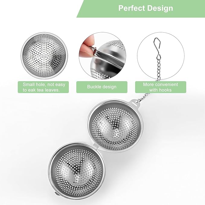 Numola 2Pcs Tea Ball Infuser - Locking Clasp Tea Strainer with Chain, Food Grade 304 Stainless Steel Loose Leaf Tea Steeper for Herbal/Green/Black Tea - Reusable Tea Infuser for Home, Office & Travel - Bloomnest