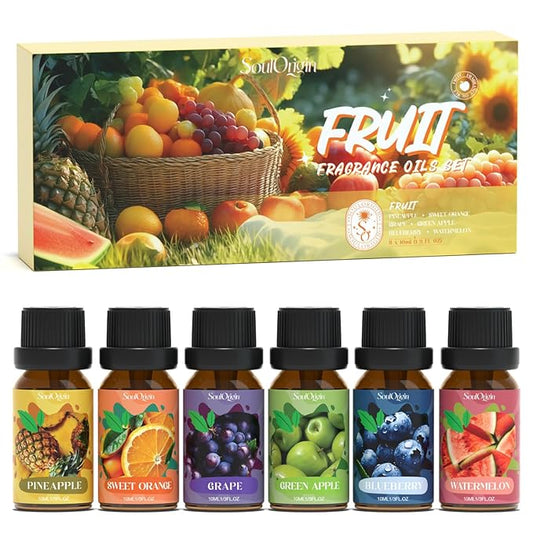 Fruit Essential Oils Set, Fragrance Oil Set for Diffuser, Scent Diffuser Oil for Candle Making- Pineapple, Sweet Orange, Grape, Green Apple, Blueberry, Watermelon - Bloomnest
