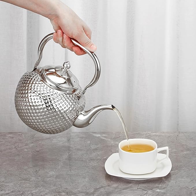 SANQIAHOME 1500ml teapot with Infuser stainless steel Water Boilers lifting handle Tea Maker Water Kettle for Induction/Gas silver