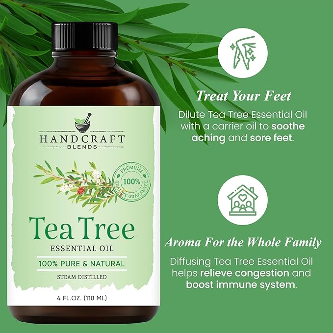 Handcraft Blends Tea Tree Essential Oil – Huge 4 Fl Oz – 100% Pure and Natural – Premium Grade Essential Oil for Diffuser and Aromatherapy, Skin, Massage, Candle and Soap Making Fragrance - Bloomnest