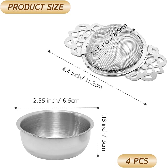 Tea Drain Strainer 304 Stainless Steel Loose Tea Infusers Strainers Mesh Tea Infuser Stainless Steel Loose Leaf Tea Filter with Handles for Loose Tea Juice Coffee Filter(4Pcs) - Bloomnest
