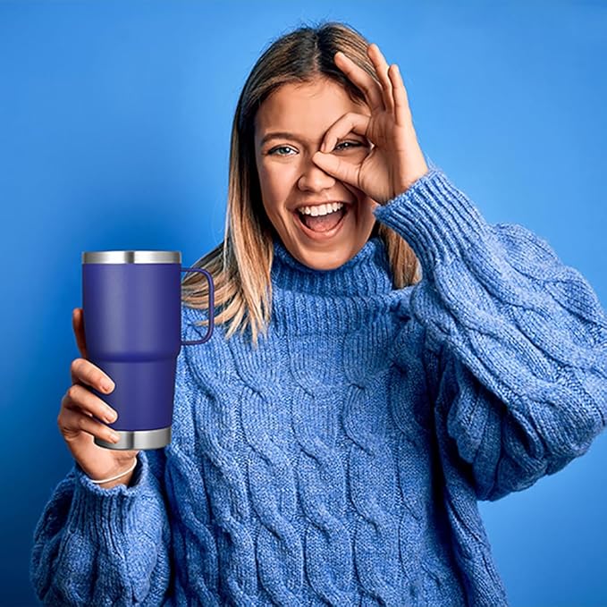 VEGOND 20 oz Tumbler Bulk with Handle Lid and Straw, Stainless Steel Insulated Travel Coffee Mug Set, Spill Proof Double Wall Metal Tumblers Cups, Royal Blue 6 Pack - Bloomnest