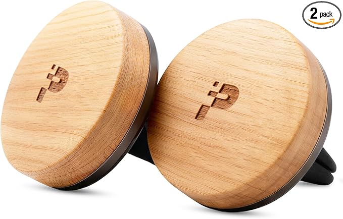 Wooden Car Air Freshener Vent Clip, Refillable Essential Oil Diffuser with Long-Lasting Natural Scent, European Beech Wood & Metal Auto Deodorizer, Includes 2 Clips + 4 Plaster Refill Pads - Bloomnest