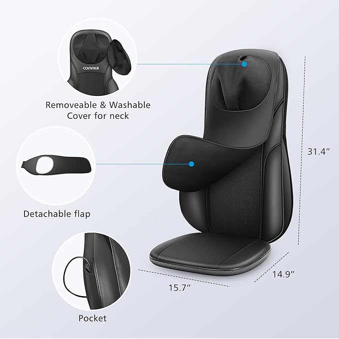 COMFIER Shiatsu Back Massager with Heat, Deep Kneading & Rolling Massage Chair Pad, Chair Massager for Office Home Use, Gift for Dad Mom - Bloomnest
