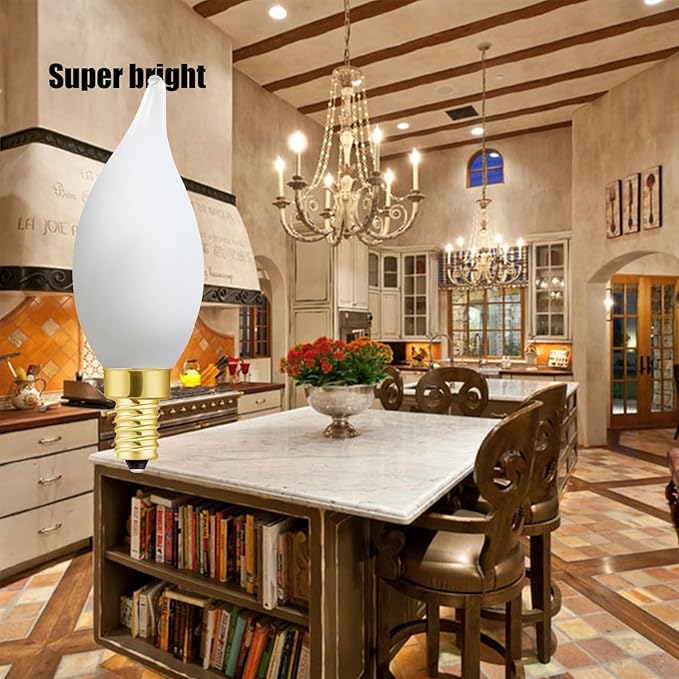 E12 Dimmable Candelabra Bulb 2700k Warm White Candle Light Bulb 40 Watt Small Base Frosted Chandelier Led Bulb E12 Bulbs 4W for Chandelier,Ceiling Fan,400lm,6 Pack - Bloomnest