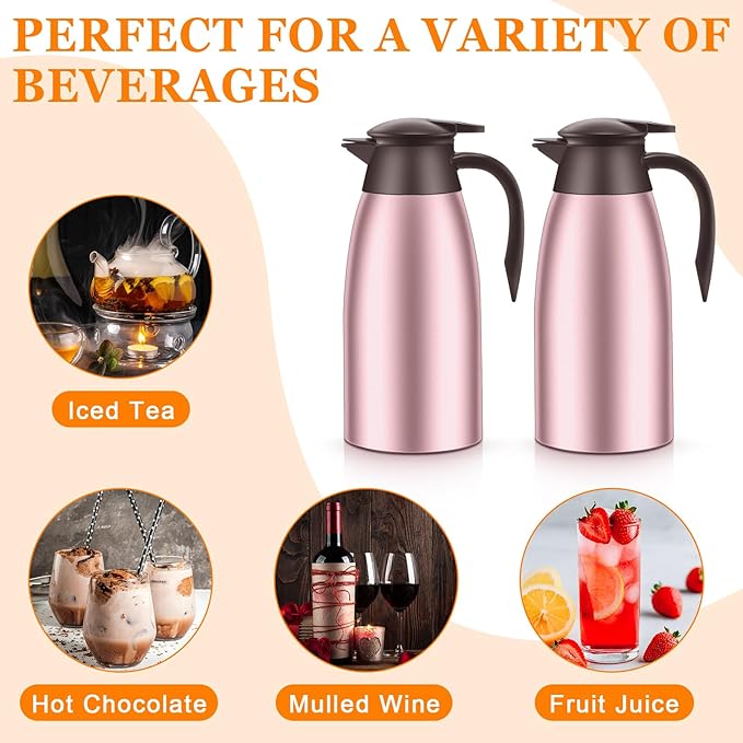 Norme 2 Pcs Thermal Coffee Carafe Insulated Stainless Steel Coffee Carafe for Hot Liquid Vacuum Thermal Pot Creamer Pitcher Dispenser with Brushes Keeping Hot Water Milk(Rose Red) - Bloomnest