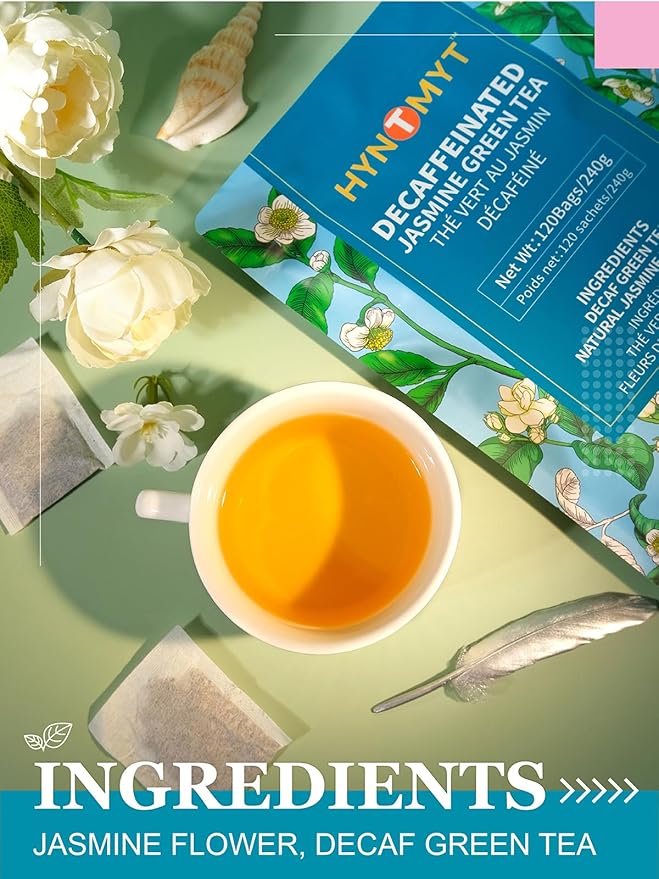 HYNTMYT Decaffeinated Jasmine Green Tea Bags, CO₂ Decaf Green Tea Scented with Jasmine Flower, Natural Floral Aroma, Fragrant, 120 Count - Bloomnest
