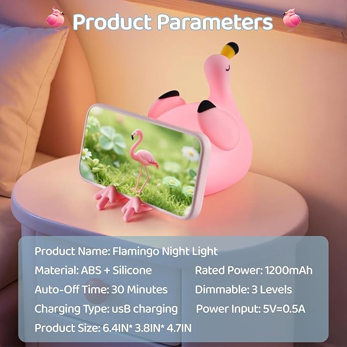 Flamingo Night Light for Kids,Pink Flamingo Gift, Silicone LED Squishy Animal Lamp,Dimmable/Timer Nursery Nightlight for Baby, Rechargeable Touch Bedside Lamp, Bedroom/Dorm Decor,Girls Gifts - Bloomnest