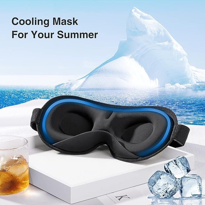 YFONG Weighted Sleep Mask, Women Men 3D Blocking Lights Sleeping Mask (4.2oz/120g), Pressure Relief Night Sleep Eye Mask with Adjustable Strap, Eye Cover Blindfold for Travel Nap Yoga, Black - Bloomnest