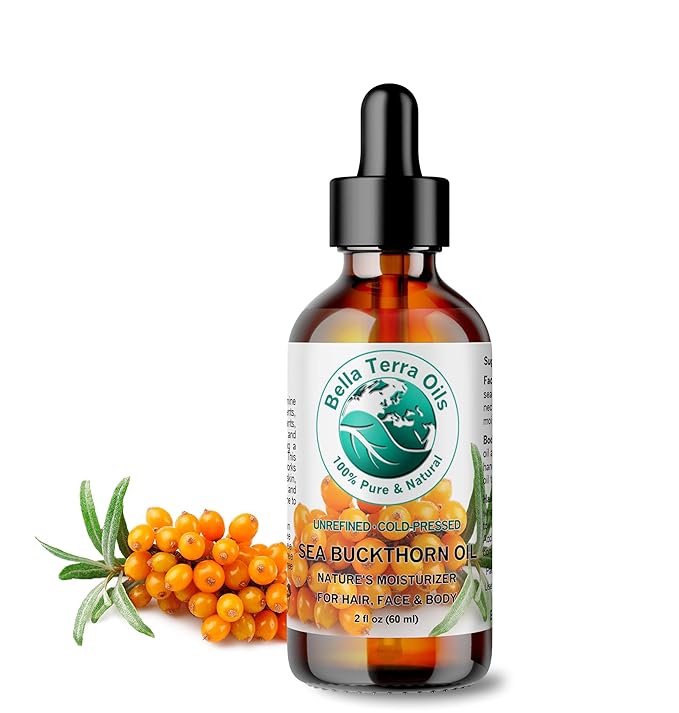 Bella Terra Oils - Organic Sea Buckthorn Oil 2 oz - Dive into Rich Essence of Organic Sea Buckthorn Berry, Packed with Vitamin C, E, & A, Omega-Fatty Acids Delight for Face - Bloomnest