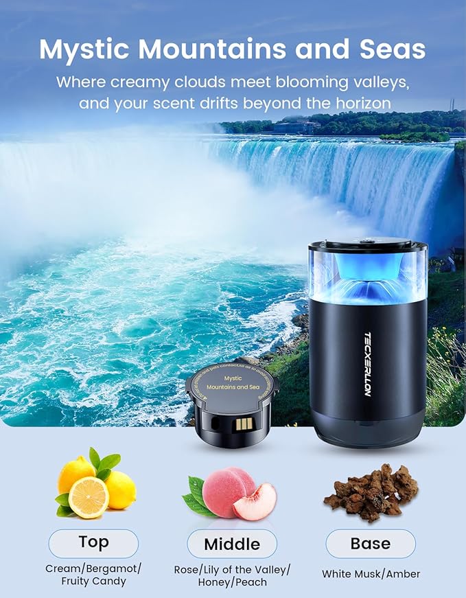Smart Car Air Freshener, Car Diffuser with Mist Light & 2 Diffusers Oil Refills for 3200 Sprays, 3 Scent Modes, Auto On/Off, Long Lasting Car Air Freshener for Car, Home, Office, Bedroom - Bloomnest