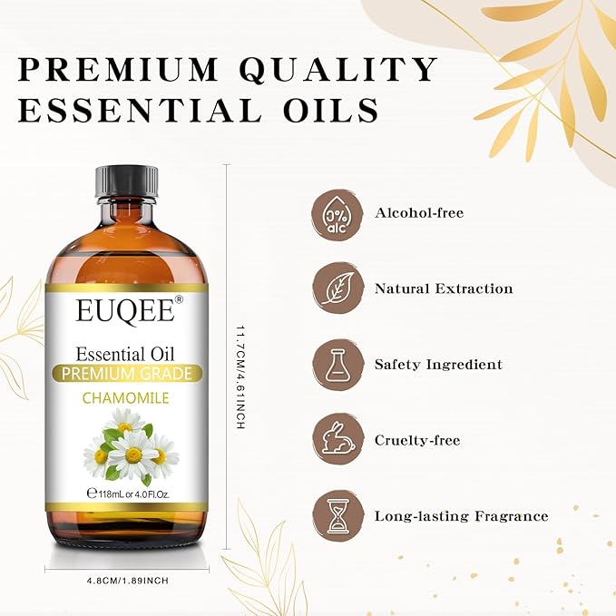 EUQEE Chamomile Essential Oil 118ml Pure Chamomile Oil Aromatherapy Essential Oil with Glass Dropper for Diffuser, Candle Making - 4 OZ