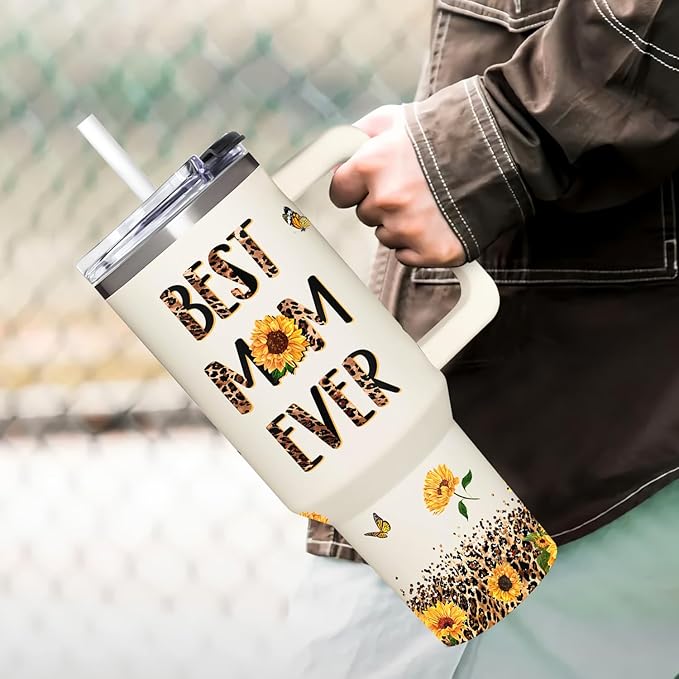 Best Mom Ever Gifts - Mothers Day Gift For Mom from Daughter, Son, Kids - Birthday, Christmas Gifts Idea For Mother, Mom, Wife - Tumbler With Handle 40oz - Bloomnest