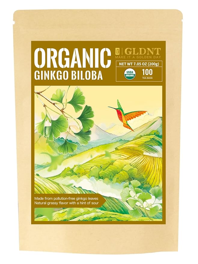 GLDNT Organic Ginkgo Biloba Tea, Dried Ginkgo Biloba Leaves, Mild & Smooth Flavor, Caffeine Free, 100 Count - Bloomnest