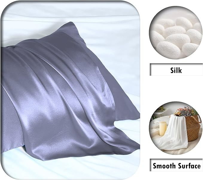 Mulberry Silk Pillowcase for Hair and Skin Standard Size 20"X 26" Pillow Case with Hidden Zipper Soft Breathable Smooth Cooling Silk Pillow Covers for Sleeping (Grayish Blue,Standard,1Pcs) - Bloomnest