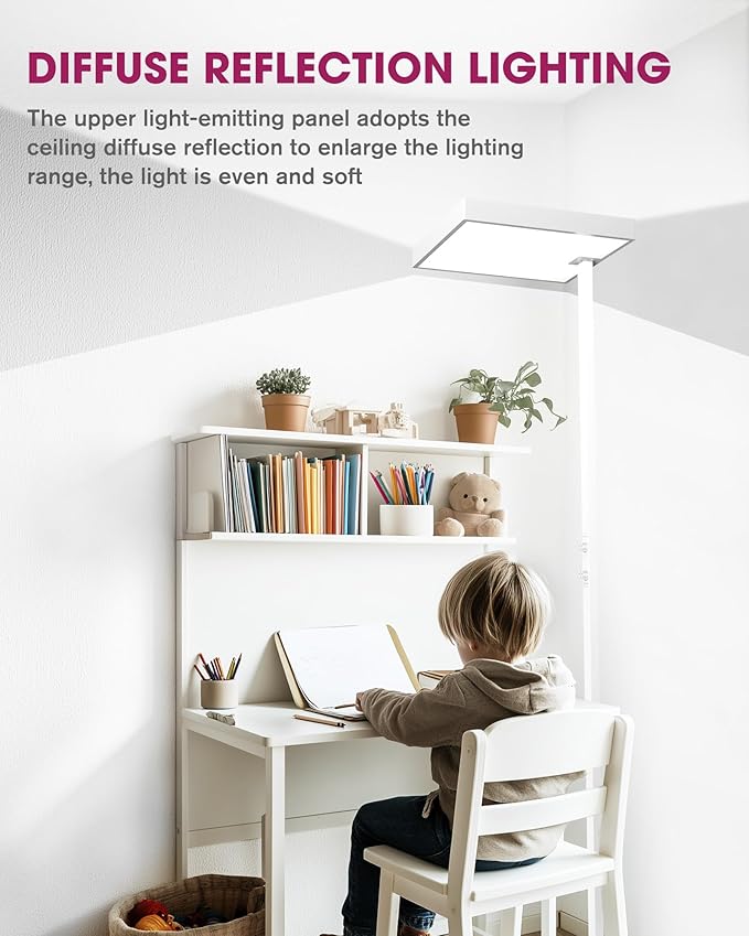 EMITEVER LED Floor Lamp, 60W Full-Spectrum Eye-Care Standing Light, 72.8” Dimmable Reading Lamp for Study Rooms, Living Rooms, Dental Offices and Conference Lighting, 4000K Natural Daylight, White - Bloomnest