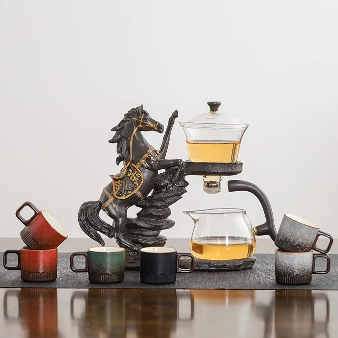 Glass Kungfu Teapot Set Tea maker with Infuser Semi Automatic Tea Set (Brown horse) - Bloomnest