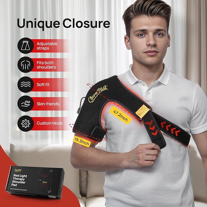 Red Light Therapy for Shoulder, Near-Infrared Light Therapy Pad, 660nm and 850nm Shoulder Therapy Strap (86LEDs), Heating Shoulders Pads, Gift for Pain Relief - Bloomnest