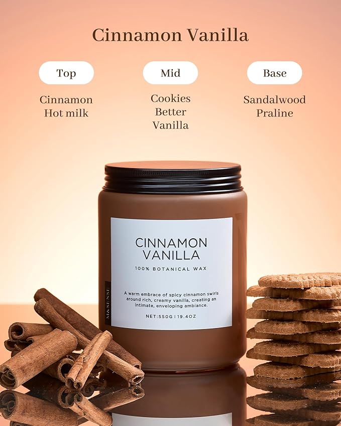 M&SENSE Cinnamon Vanilla Fall Scented Candles for Home, Natural Soy Wax 19.4oz 110 Hours Large Long Lasting Strong Scented Classic Christmas Holiday 2 Wicks Candle Gift Home Decor - Bloomnest