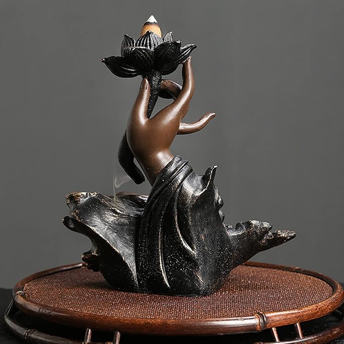 Comeon Backflow Incense Burner Handmade Resin Waterfall Incense Holder Ruyi Zen Hand Incense Waterfall Burner Home Decor + 20 Backflow Incense Cones 30 Incense Sticks 1 Tweezer 1 Mat - Bloomnest