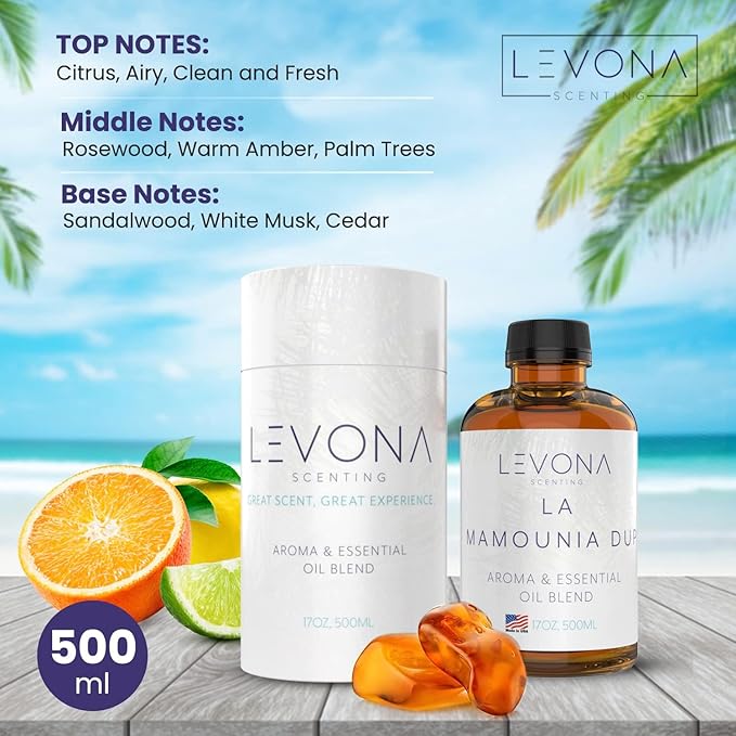 Levona Scent Essential Oil - Fresh Aroma for Home, Office, Hotel & Spa, Perfect in Humidifiers and Diffusers, Luxury Fragrance, with Citrus, Rosewood, Amber Notes - 500ml/ 17 fl oz, La Mamounia Dup LEVONASCENT