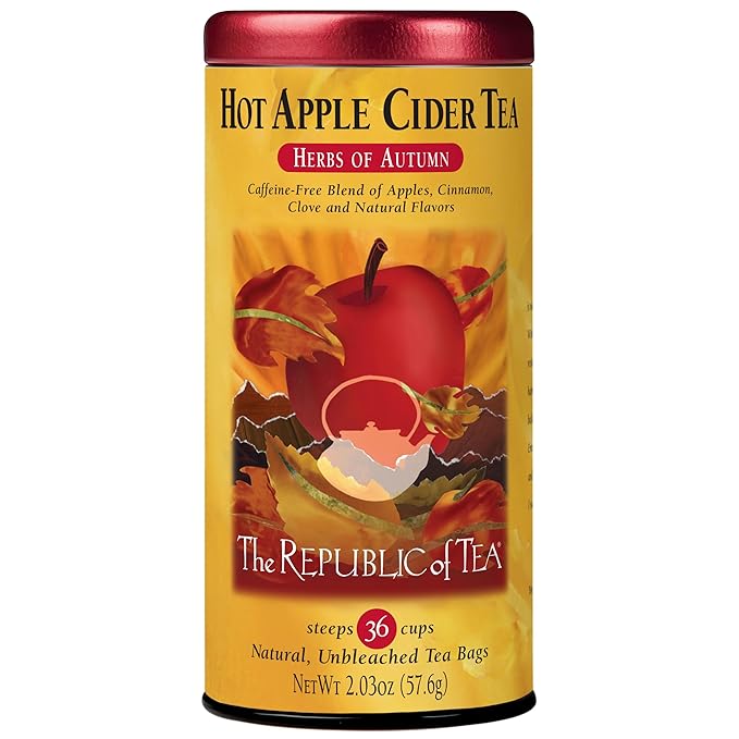 The Republic of Tea - Hot Apple Cider Tea, 36 Tea Bags, Tin | Harvest Herbal Blend | Caffeine-free - Bloomnest
