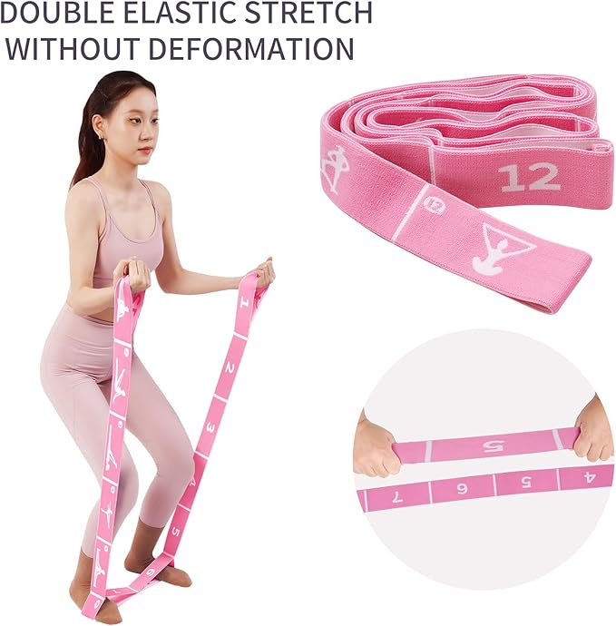 Multi-Functional Slimming Resistance Bands Yoga Straps Elastic Stretching Band 10/12 Loops for Pilates, Latin Training, Dance, Gymnastics, Fitness, Ballet and Physical Therapy - Bloomnest