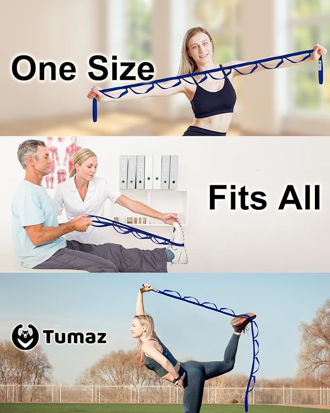 Tumaz Stretching Strap - 10 Loops & Non-Elastic Yoga Strap - The Perfect Home Workout Stretch Strap for Physical Therapy, Yoga, Pilates, Flexibility - [Extra Thick, Durable, Soft] - Bloomnest