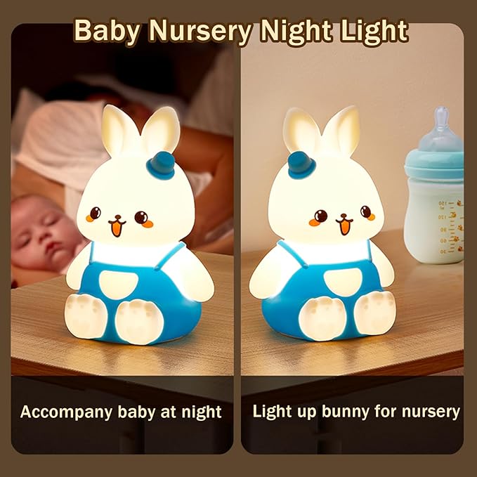 Night Light for Kids Bunny Lamp, Cute Easter Gifts for Girls,Rechargeable Baby Nursery Nightlight for Bedroom, Animal Silicone Kids Lamp Kawaii Room Decor - Bloomnest