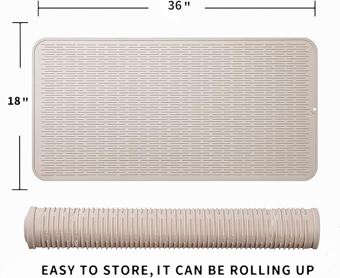 Silicone Dish Drying Mat for Multiple Usage,Easy clean,Eco-friendly,Heat-resistant Silicone Mat for Kitchen Counter or Sink,Refrigerator or Drawer Liner Tapioca 5XL 36inches x 18inches - Bloomnest