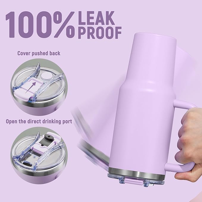 40 oz Tumbler with Handle and Straw Lid,Insulated Reusable Stainless Steel Water Bottle Travel Mug，Cupholder Friendly Double Wall Vacuum Sealed Cup (Lavender Purple) - Bloomnest
