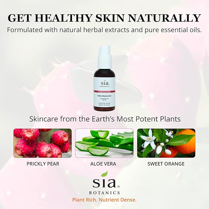 Sia Botanics Prickly Pear Daily Facial Moisturizer - SPF 30 (59ml/2oz Pump Bottle) | Face Sunscreen w/Prickly Pear, Sweet Orange, Lavender | Natural, Clean, Botanical Skincare for Women - Bloomnest