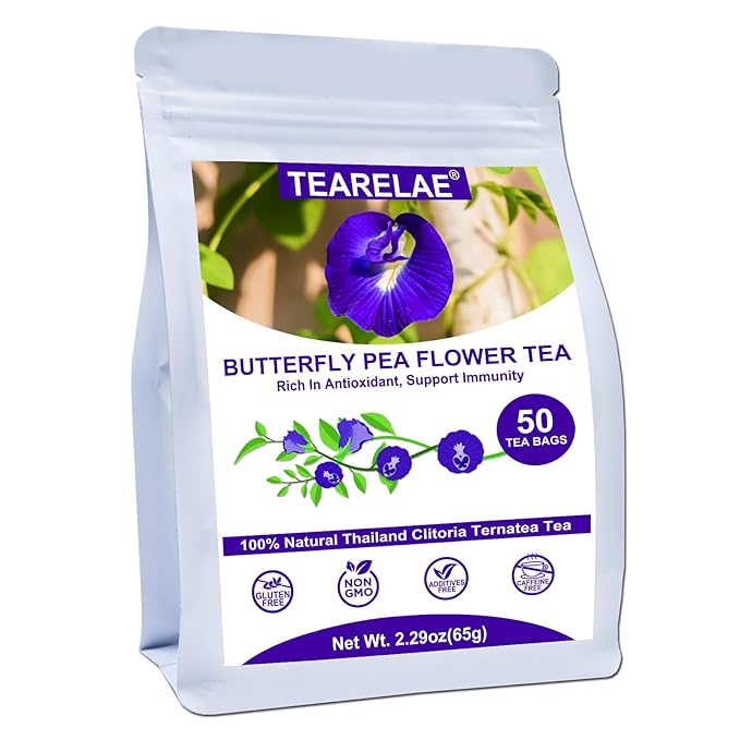 TEARELAE - Butterfly Pea Flower Tea - 50 Count Butterfly Pea Flower Tea Bags - Natural Coloring for Food, Baking, Iced Tea - Caffeine-Free, Non-GMO - Bloomnest