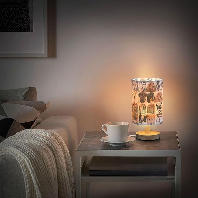 Table Lamp Husky Pug Dachshund Poodle French Bulldog Golden Retriever Dog Nightstand Lamp with Wood Base Fabric Lamp Shade Bedside Desk Lamp for Living Room Bedroom Kids Room Office - Bloomnest