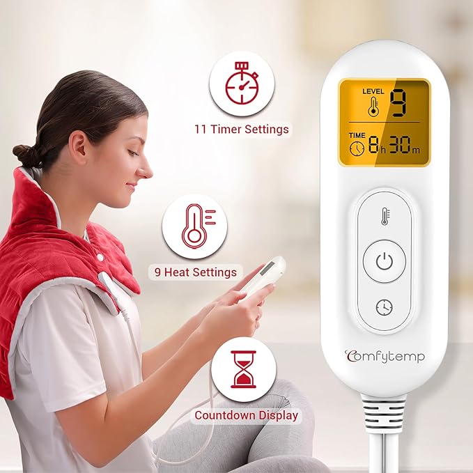 Heating Pad for Neck and Shoulders and Back, Comfytemp Weighted Electric Heat Pad for Warmth, 2.6lb Large Heated Wrap, 9 Heat Settings, 11 Auto-Off, Women Men Birthday Gifts Red - Bloomnest