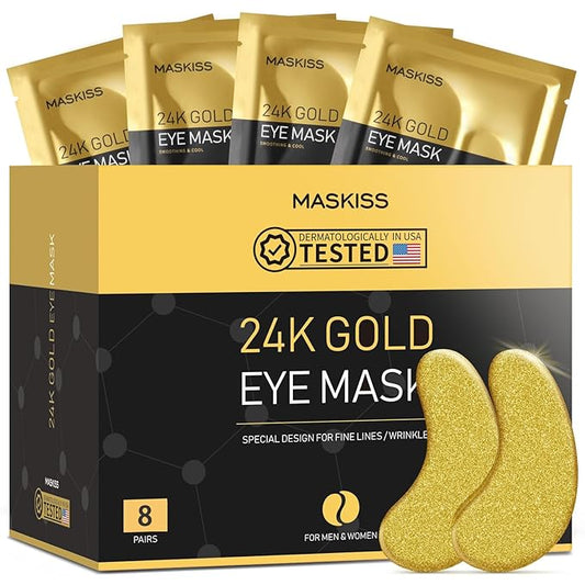24k Gold Under Eye Patches (8 Pairs), eye mask, Collagen Skin Care Products, Eye Patches for Puffy Eyes, eye masks for dark circles and puffiness - Bloomnest
