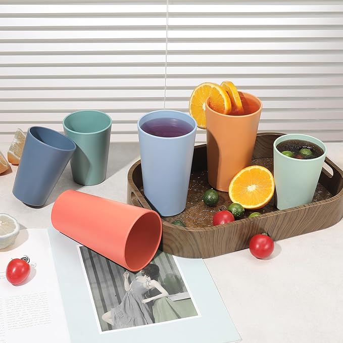 Set of 12 Wheat Straw Cups, 6 Pcs 20 oz & 6 Pcs 12 oz Unbreakable Drinking Cups, Reusable Plastic Cups Sets, Water Glasses Tumblers, Microwave & Dishwasher Safe, Bpa Free, 6 Colors - Bloomnest