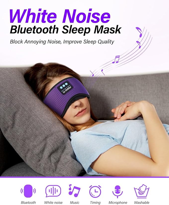 LC-dolida Sleep Headphones, White Noise Bluetooth Sleep Mask 3D Breathable Wireless Eye Mask for Timing, Sleep Mask with Bluetooth Headphones for Side Sleepers Travel Yoga, Cool Gadgets for Women Men - Bloomnest