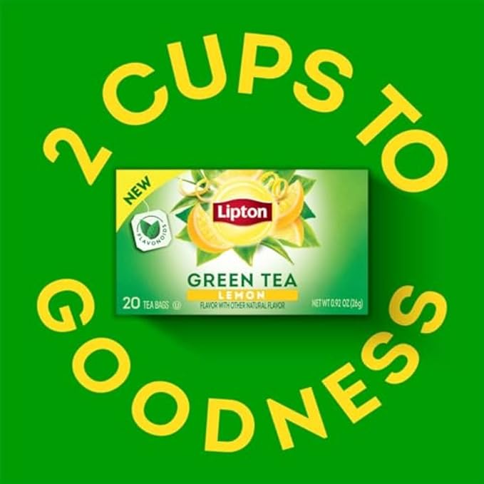 Lipton Lemon Green Tea Bags, Flavored, Unsweetened Teabags for Hot Tea or Iced Tea with Caffeine and Flavonoids, 20 Total Tea Bags - Bloomnest