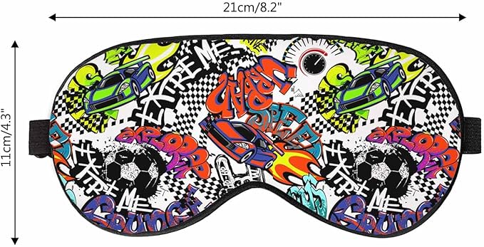 Text Drawing Graffiti Sleep Eye Mask Ball Squares Taxi Flag Speed Sport Car Fire Hand Sign Speedometer Men Women Sleep Mask with Adjustable Strap Eye Cover Eye Shade - Bloomnest