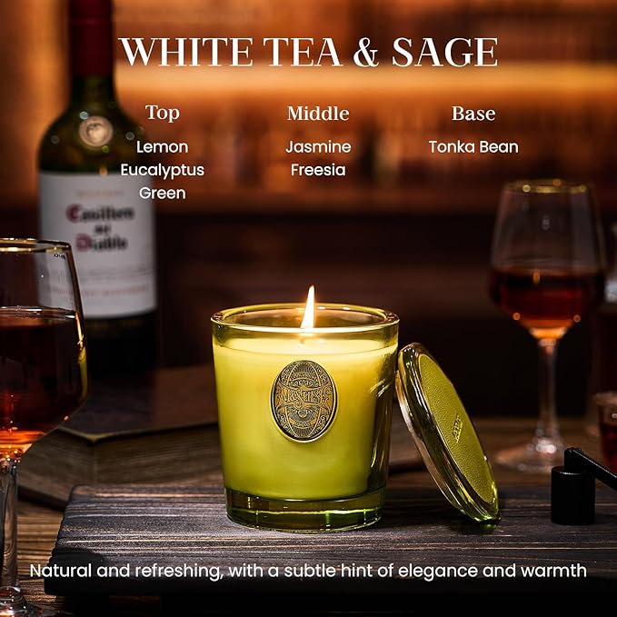 M&SENSE Natural Fresh Soy Candle | White Tea Sage & Matcha Green | 9.2 oz, 50H Burn Time | Luxury Scented Candle for Relaxation, Gifting, Home Décor | Ideal for Bedroom, Office, Party Ambiance - Bloomnest