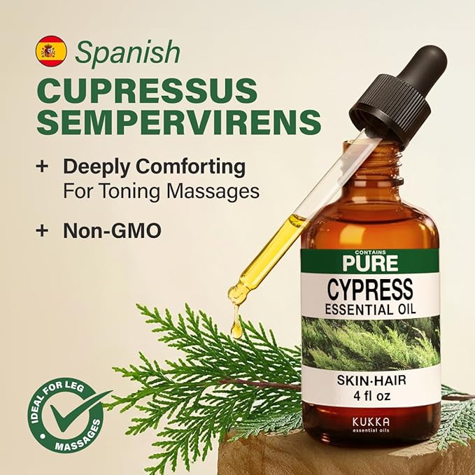 KUKKA Cypress Essential Oils - 4 Fl Oz - for Hair, Skin, Diffuser, Aromatherapy & DIY Soap Making Scent - Bloomnest